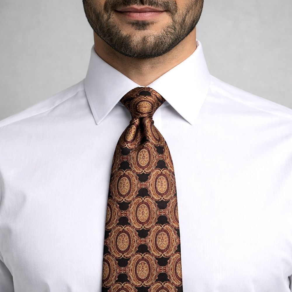 GIANFRANCO FERRE Silk Medallion Tie Black Red Gold Italy Classic Old Money